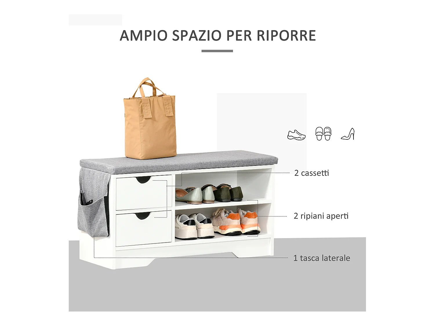 Scarpiera salvaspazio in legno bianco panca scarpiera