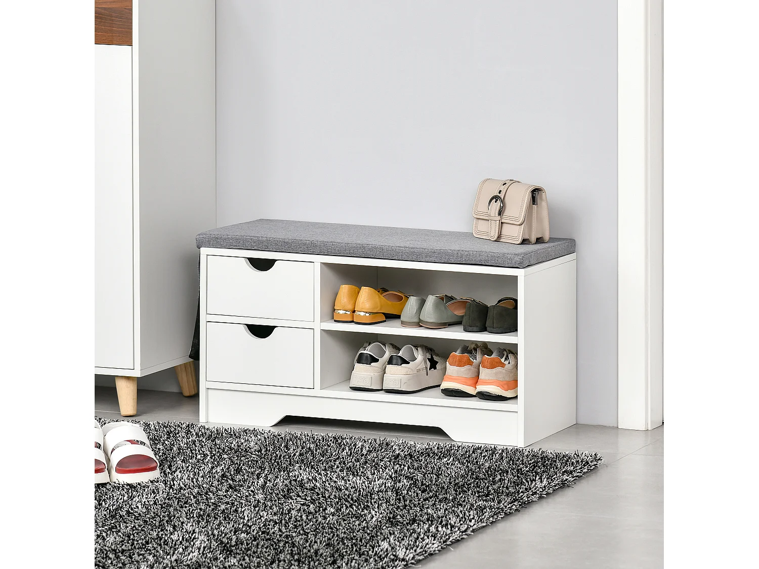 Scarpiera salvaspazio in legno bianco panca scarpiera