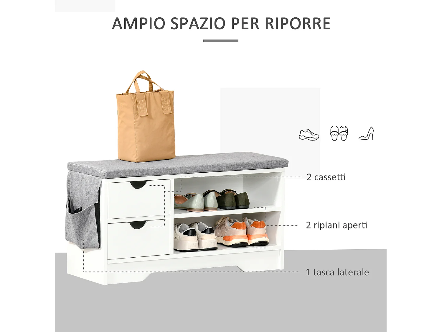 Scarpiera salvaspazio in legno bianco panca scarpiera