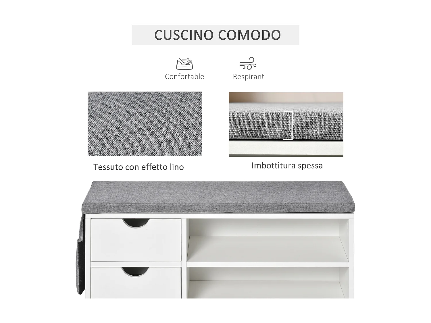 Scarpiera salvaspazio in legno bianco panca scarpiera