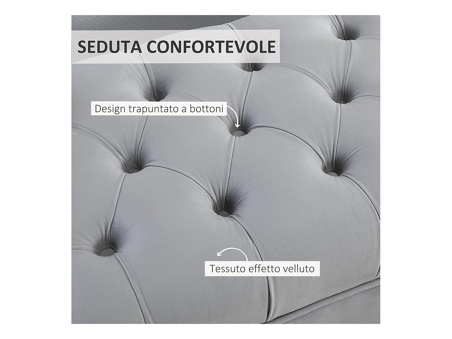 Panca imbottita fondoletto in tessuto vellutato grigio