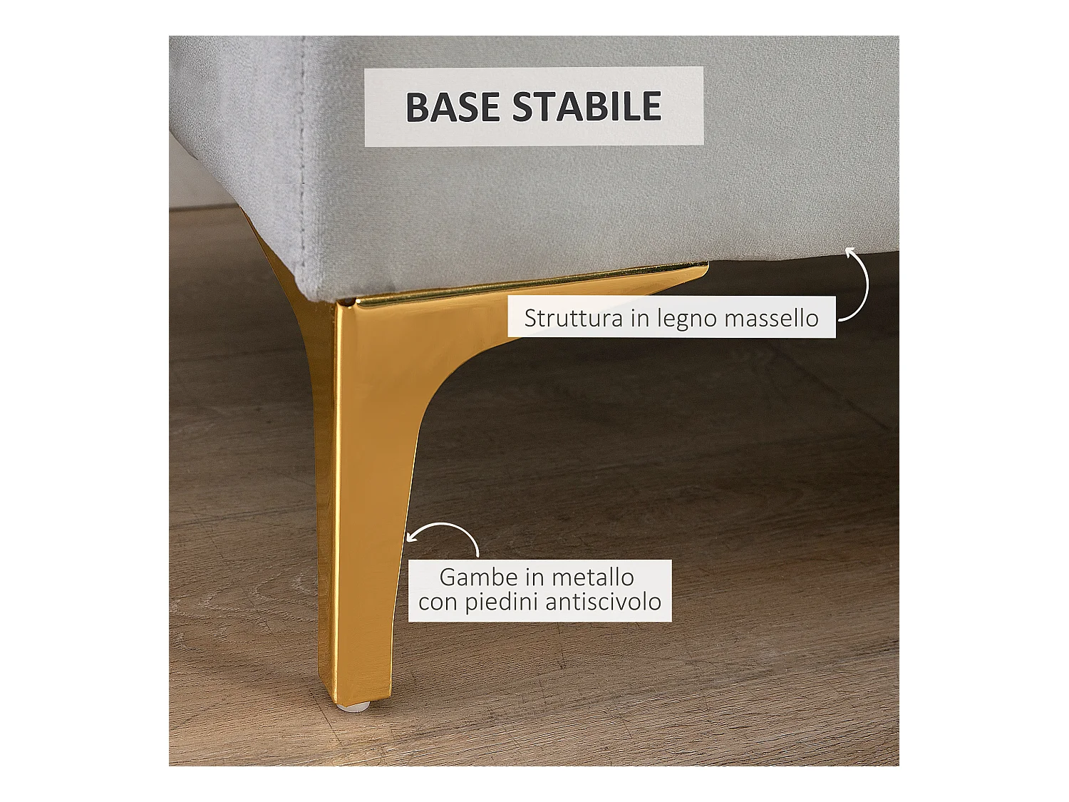 Panca imbottita fondoletto in tessuto vellutato grigio