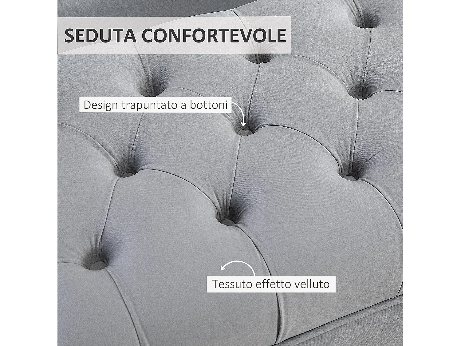 Panca imbottita fondoletto in tessuto vellutato grigio