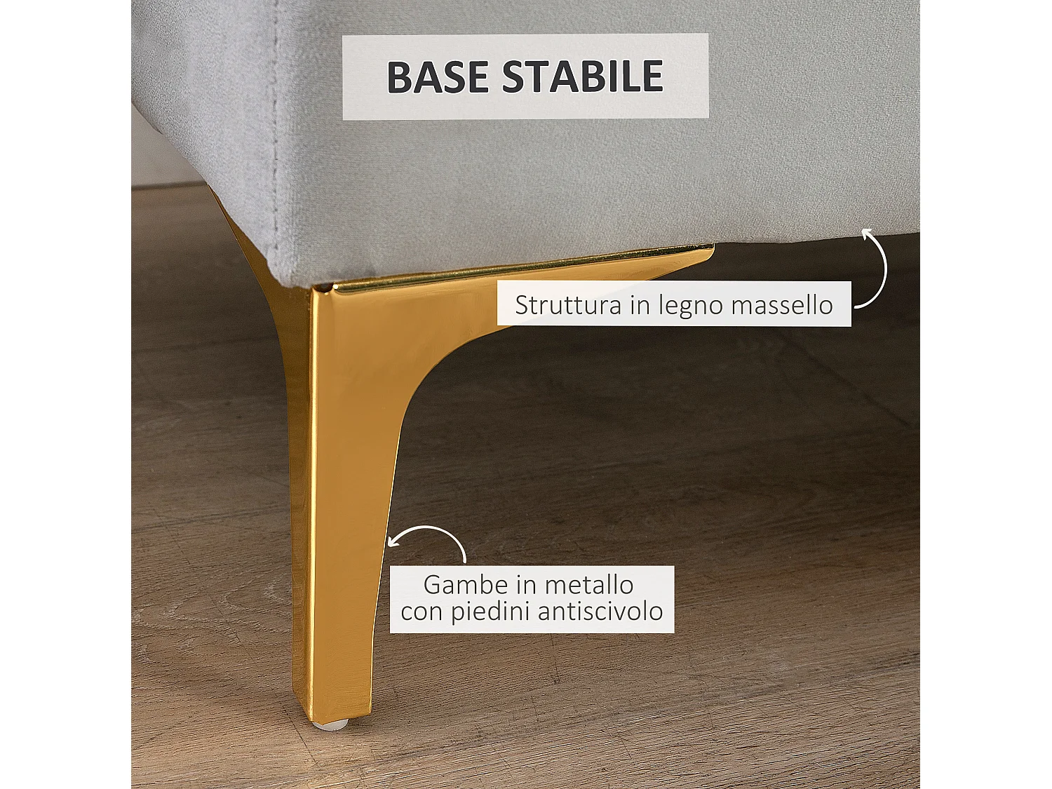 Panca imbottita fondoletto in tessuto vellutato grigio