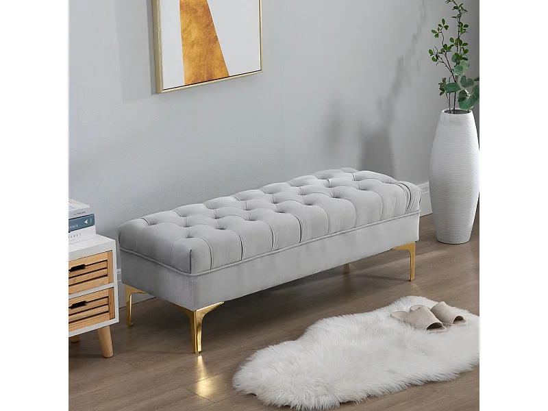 Panca imbottita fondoletto in tessuto vellutato grigio