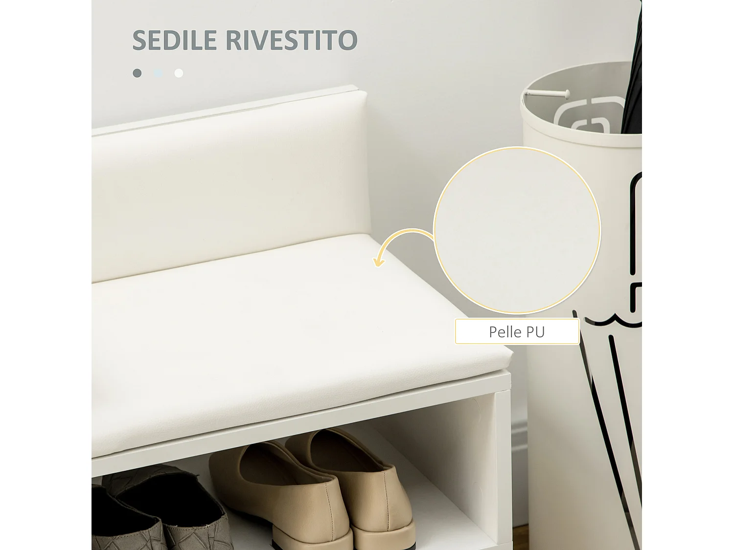 Scarpiera con panca imbottita e armadietto per 4 paia scarpe bianco