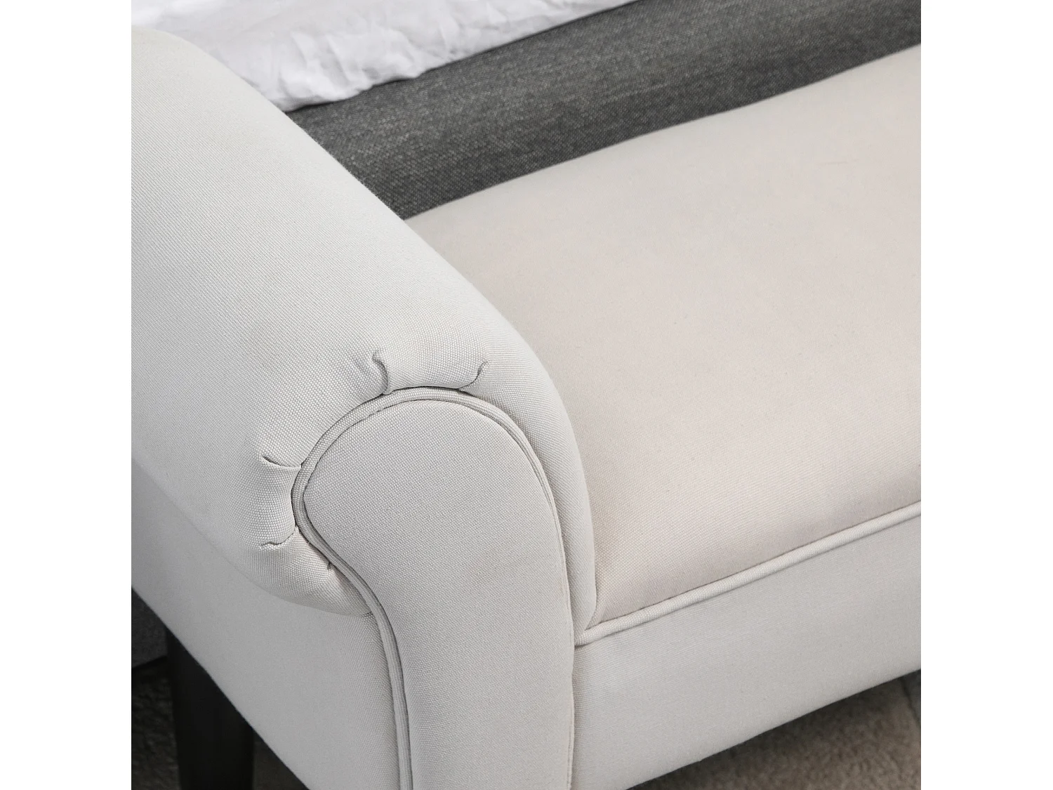 Panca fondo letto imbottita con braccioli arrotolati grigia