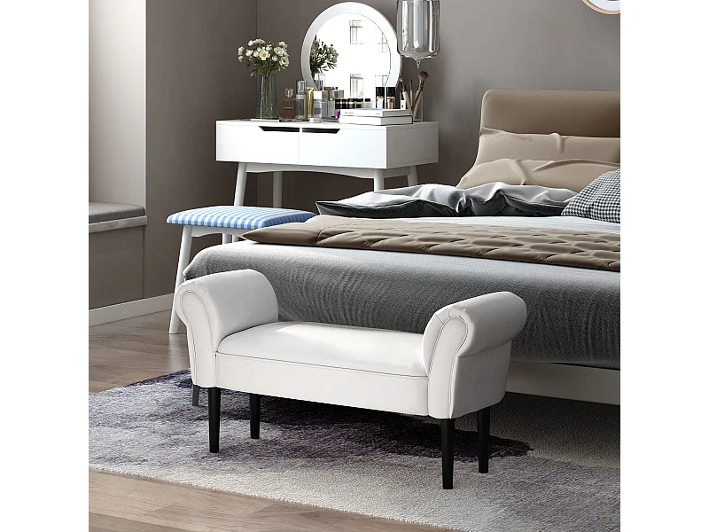 Panca fondo letto imbottita con braccioli arrotolati bianco