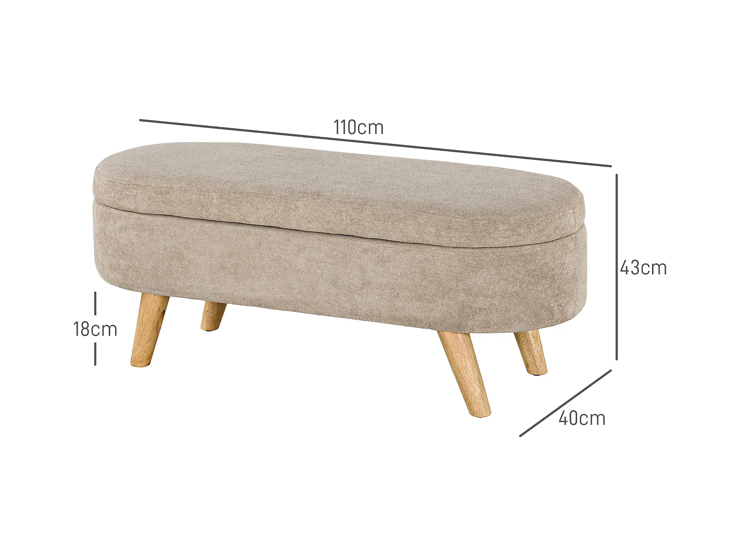 Panca fondo letto imbottita con spazio portaoggetti 110x40x43 cm beige