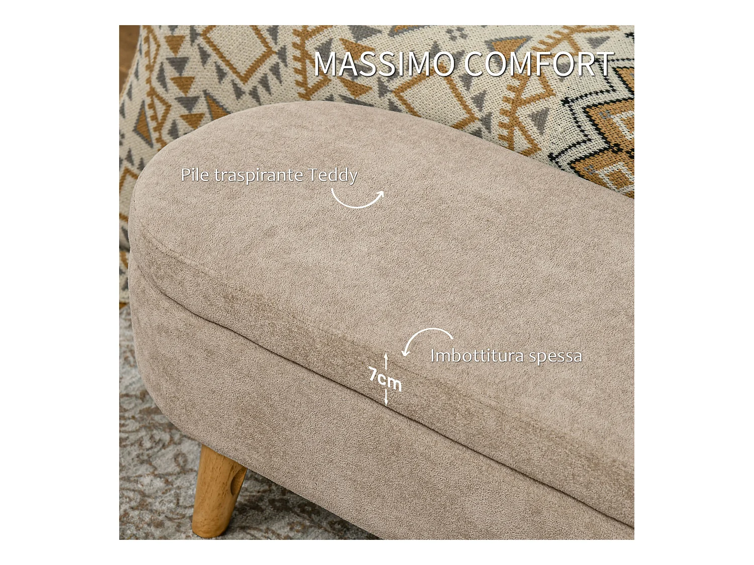 Panca fondo letto imbottita con spazio portaoggetti 110x40x43 cm beige