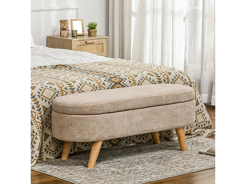 Panca fondo letto imbottita con spazio portaoggetti 110x40x43 cm beige