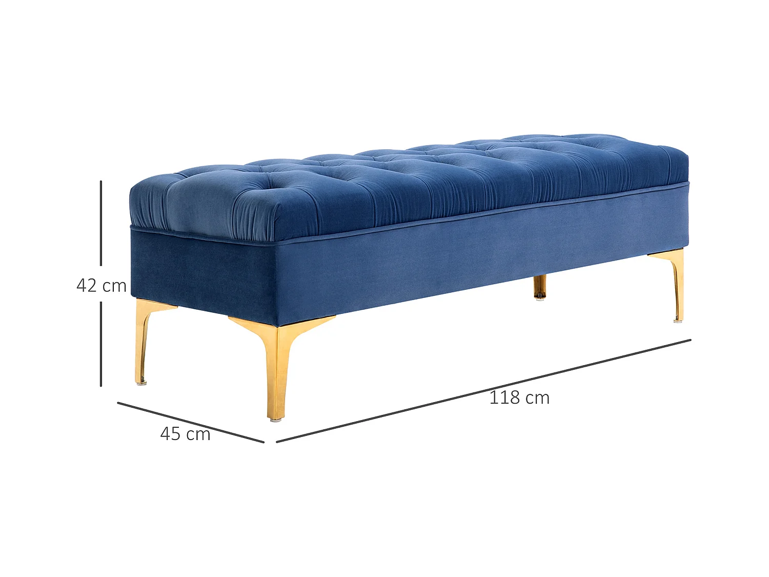 Panca imbottita fondoletto in tessuto vellutato blu