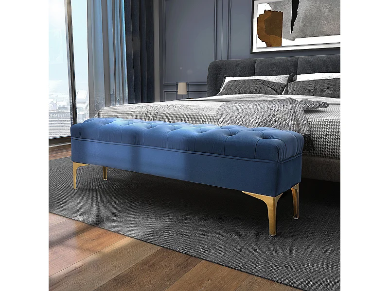 Panca imbottita fondoletto in tessuto vellutato blu