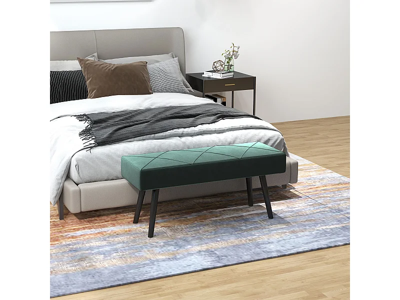 Panca imbottita fondoletto in velluto e acciaio 100x36x45cm verde nero