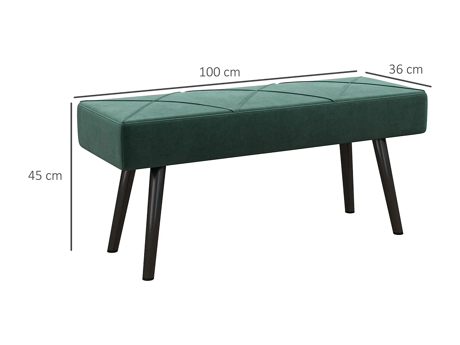 Panca imbottita fondoletto in velluto e acciaio 100x36x45cm verde nero