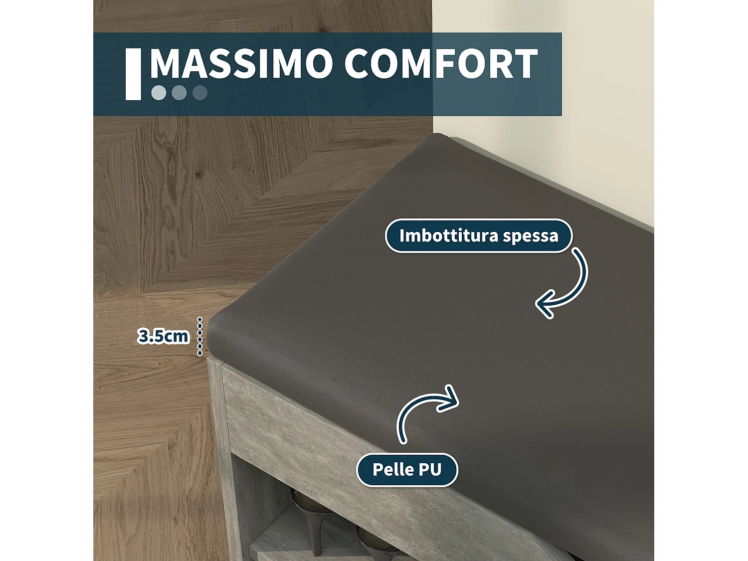 Scarpiera salvaspazio a 3 ripiani aperti in pelle pu nero e grigio