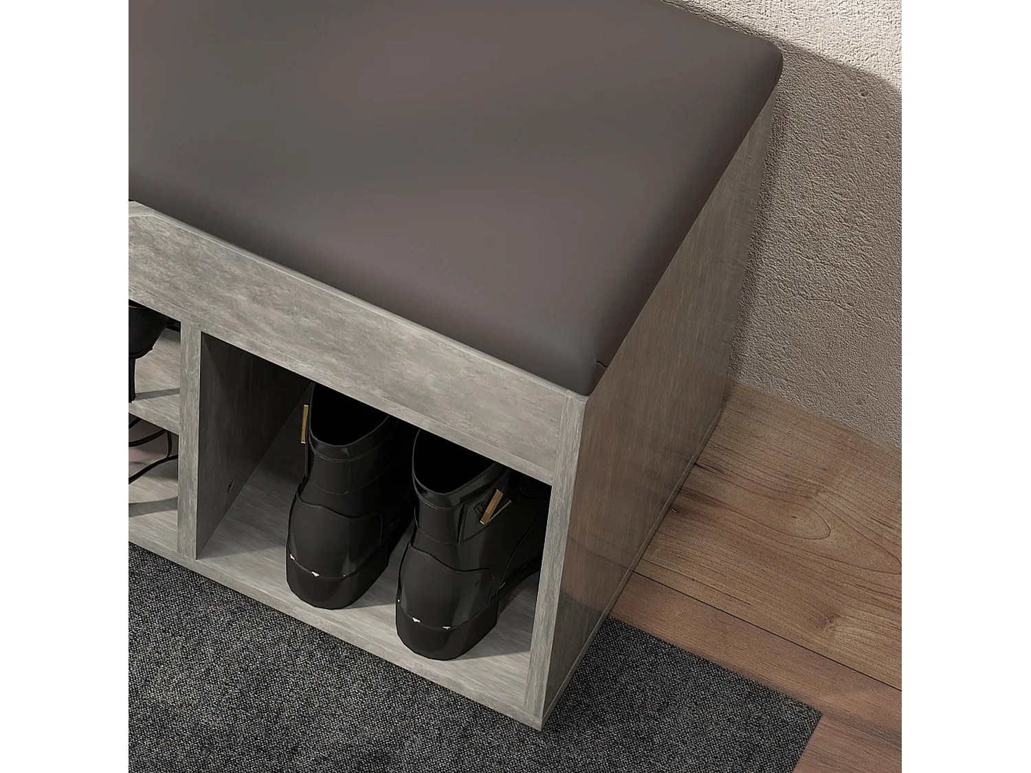 Scarpiera salvaspazio a 3 ripiani aperti in pelle pu nero e grigio