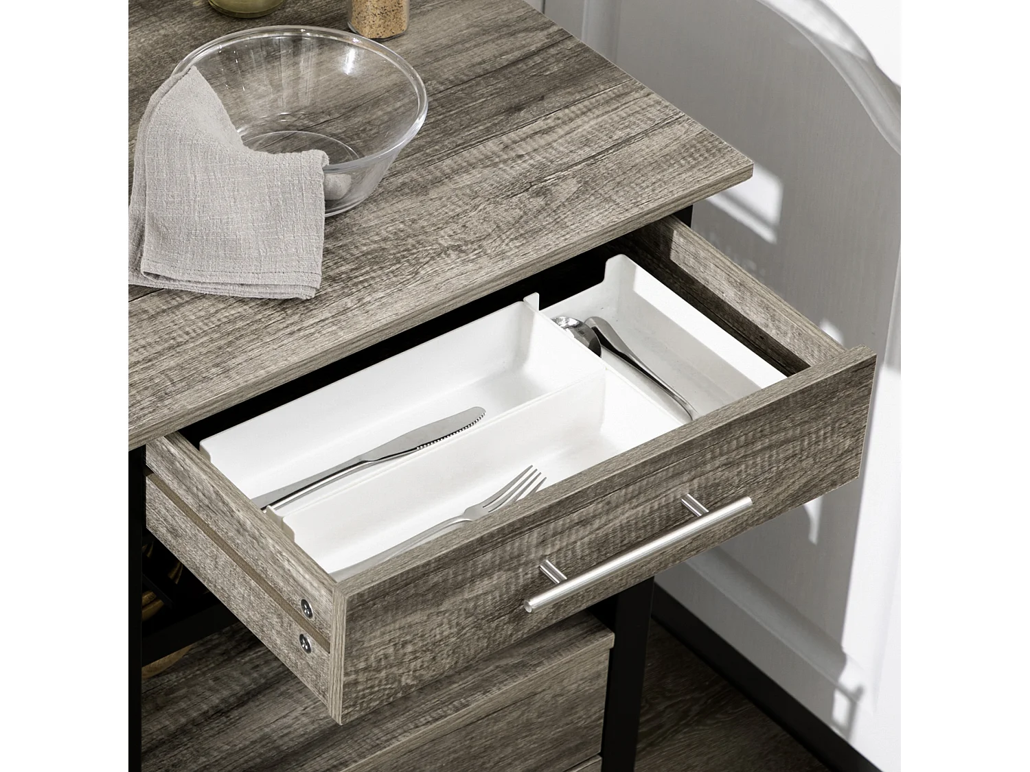 Carrello portavivande cucina 3 cassetti e mensola 60x50x84.5cm