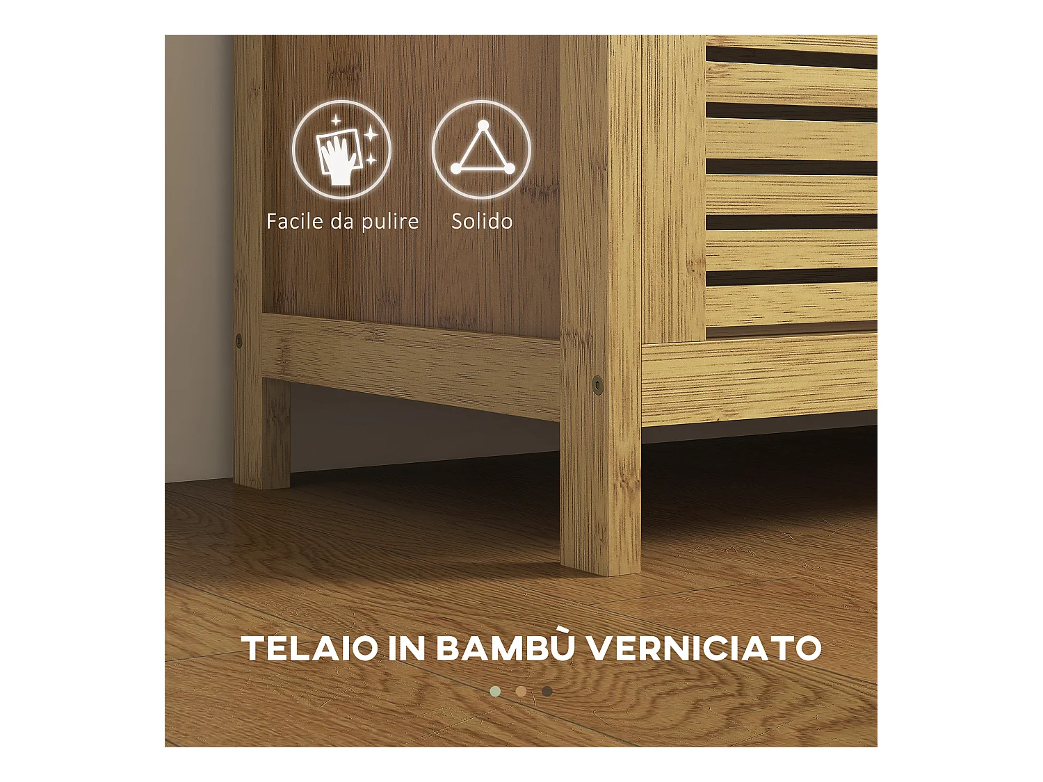 Panca scarpiera da ingresso a ribalta e a doghe in legno di bambù