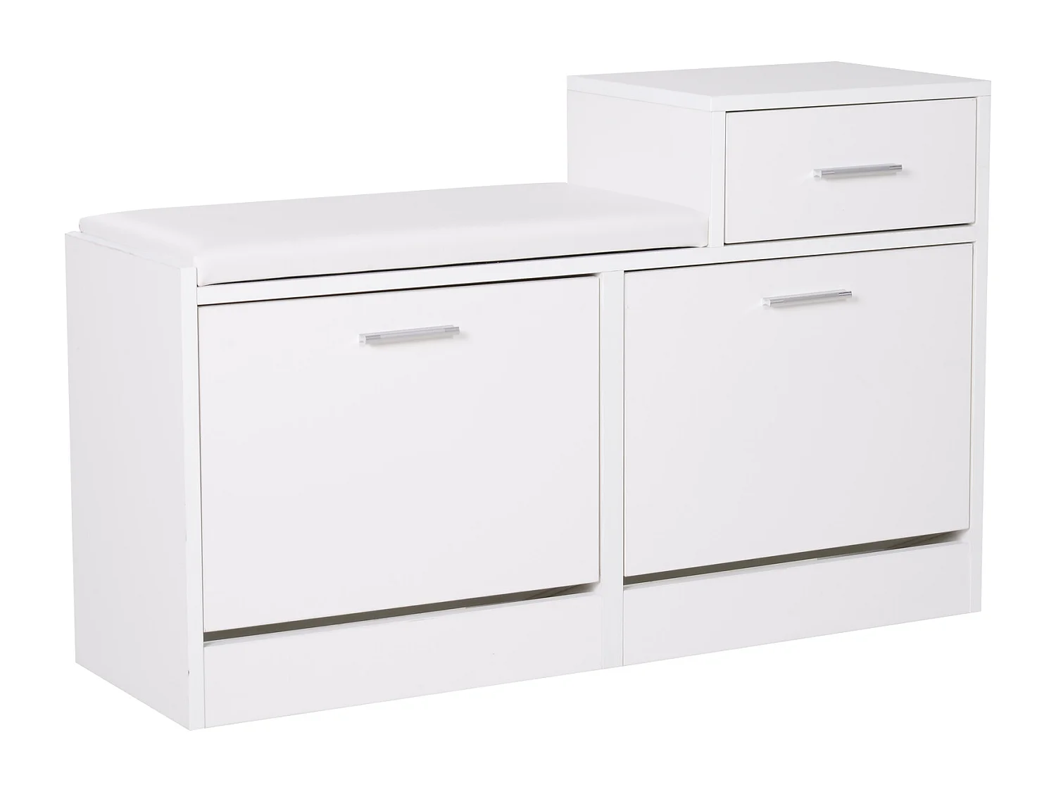 Scarpiera moderna da ingresso con panca imbottita in legno bianco