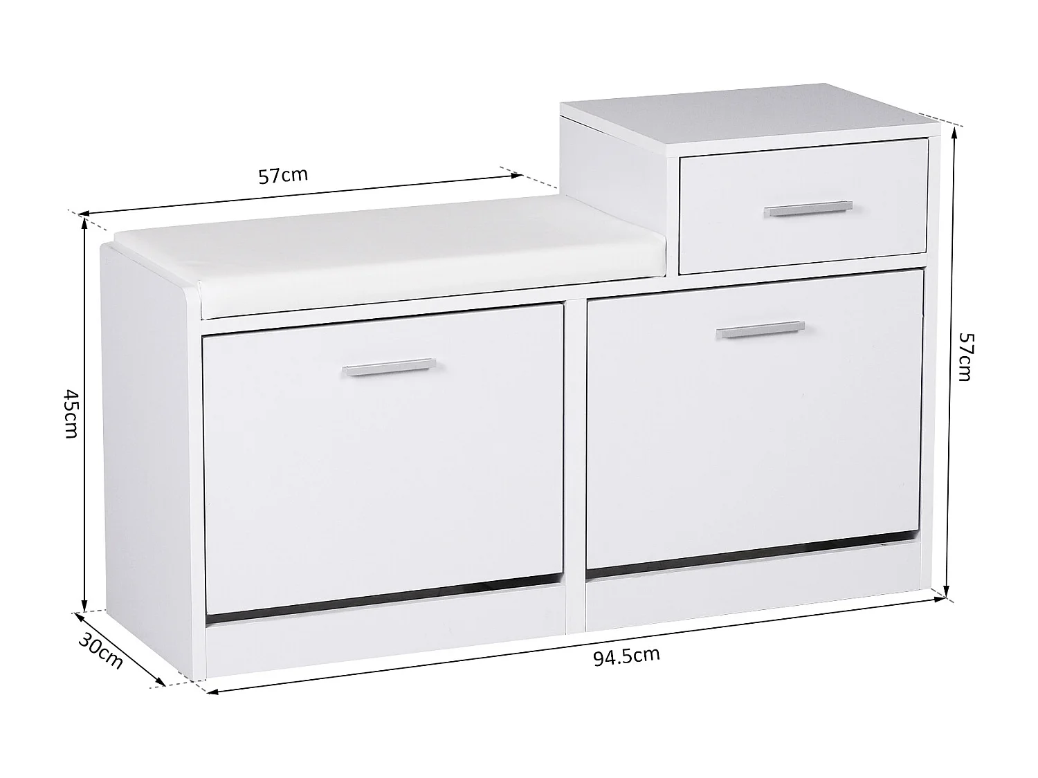 Scarpiera moderna da ingresso con panca imbottita in legno bianco