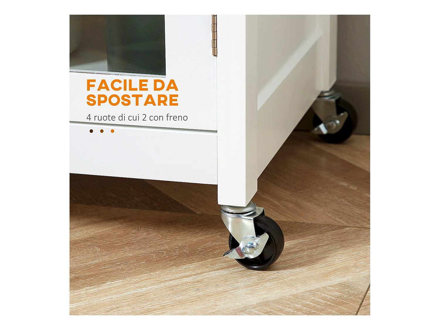 Carrello da cucina multiuso in legno bianco 67x48x86.5cm