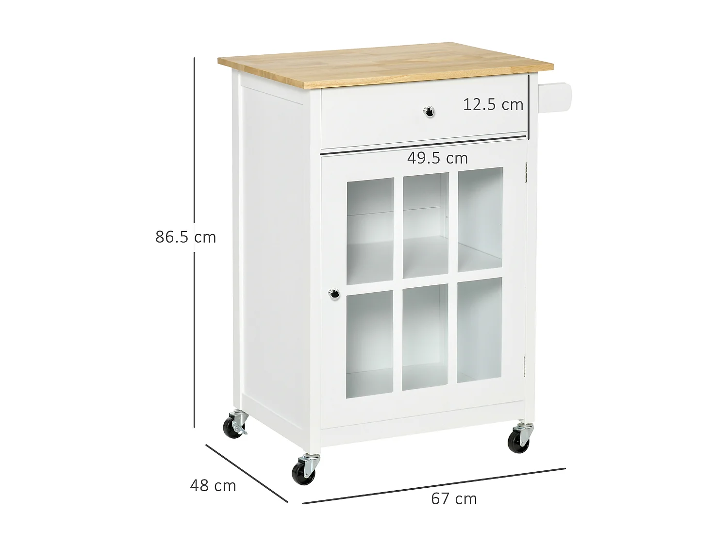 Carrello da cucina multiuso in legno bianco 67x48x86.5cm