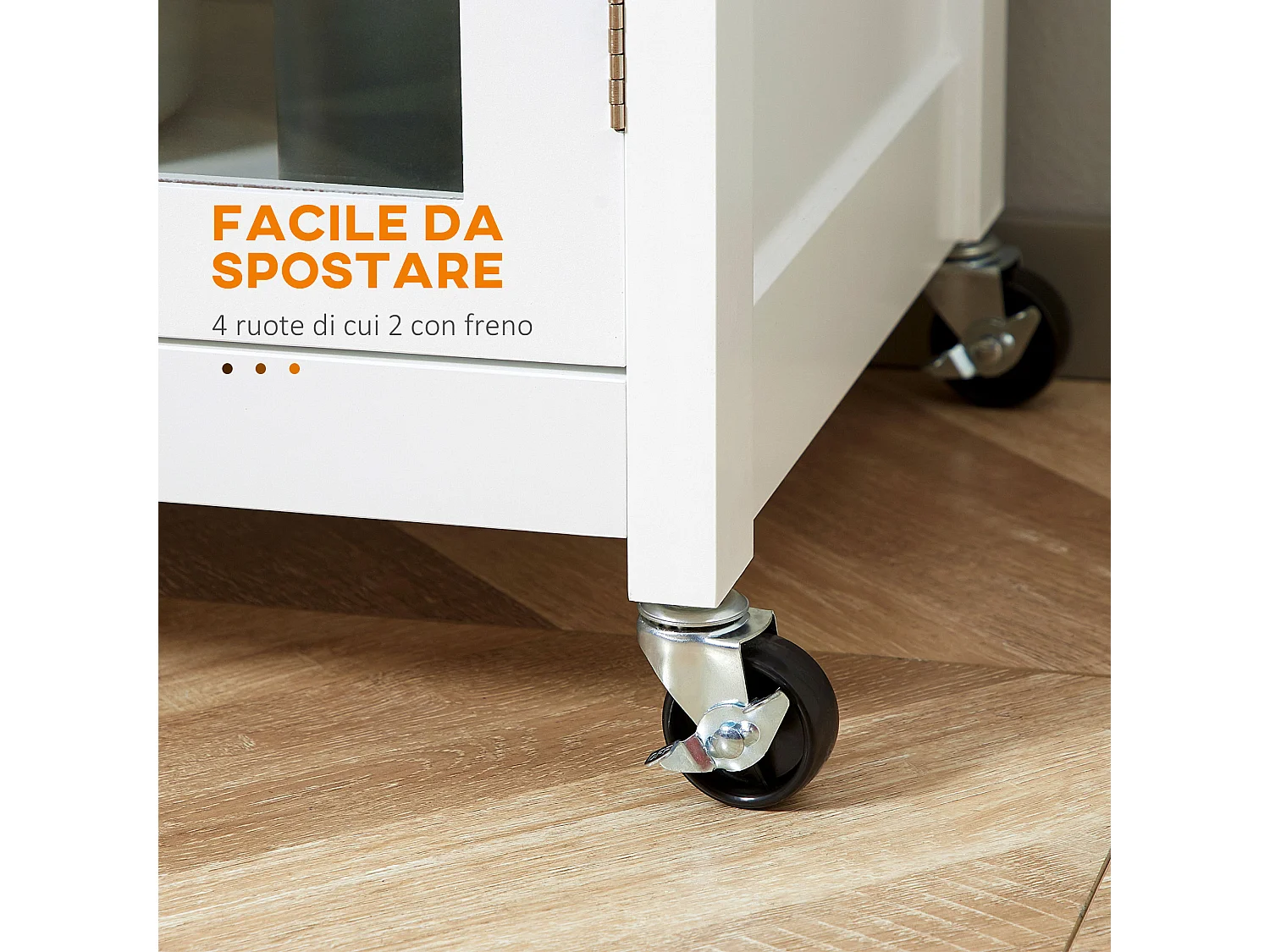 Carrello da cucina multiuso in legno bianco 67x48x86.5cm