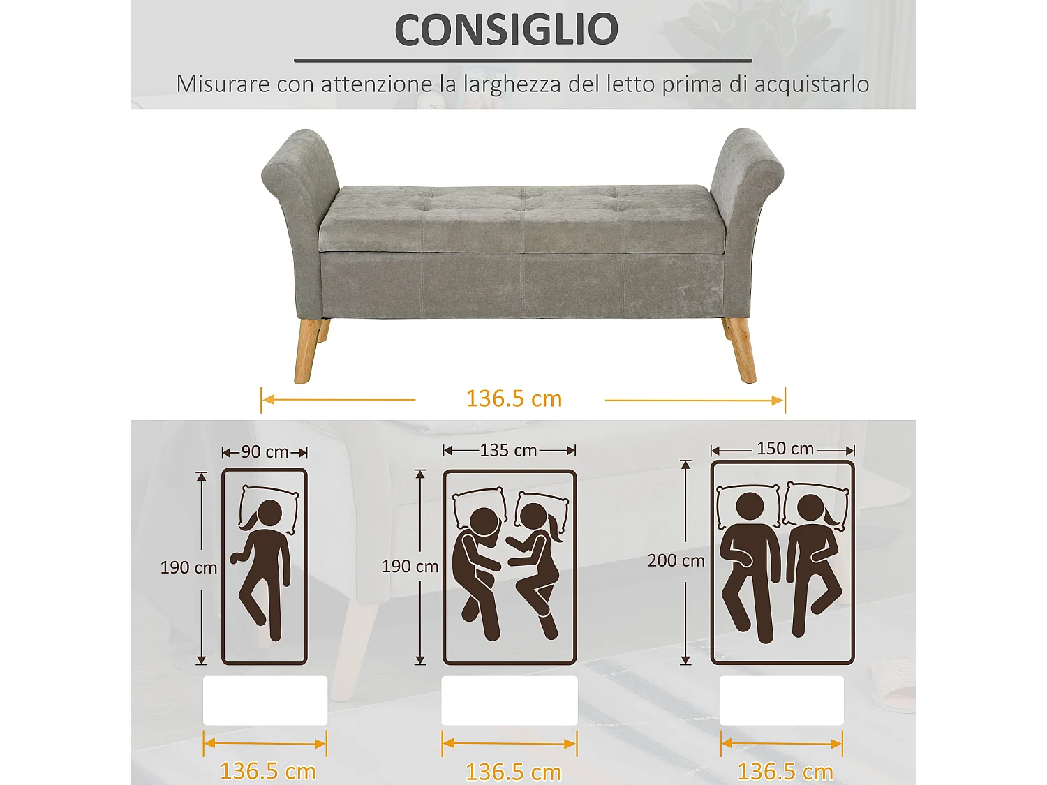 Panca fondoletto imbottita con vano contenitore stile vintage