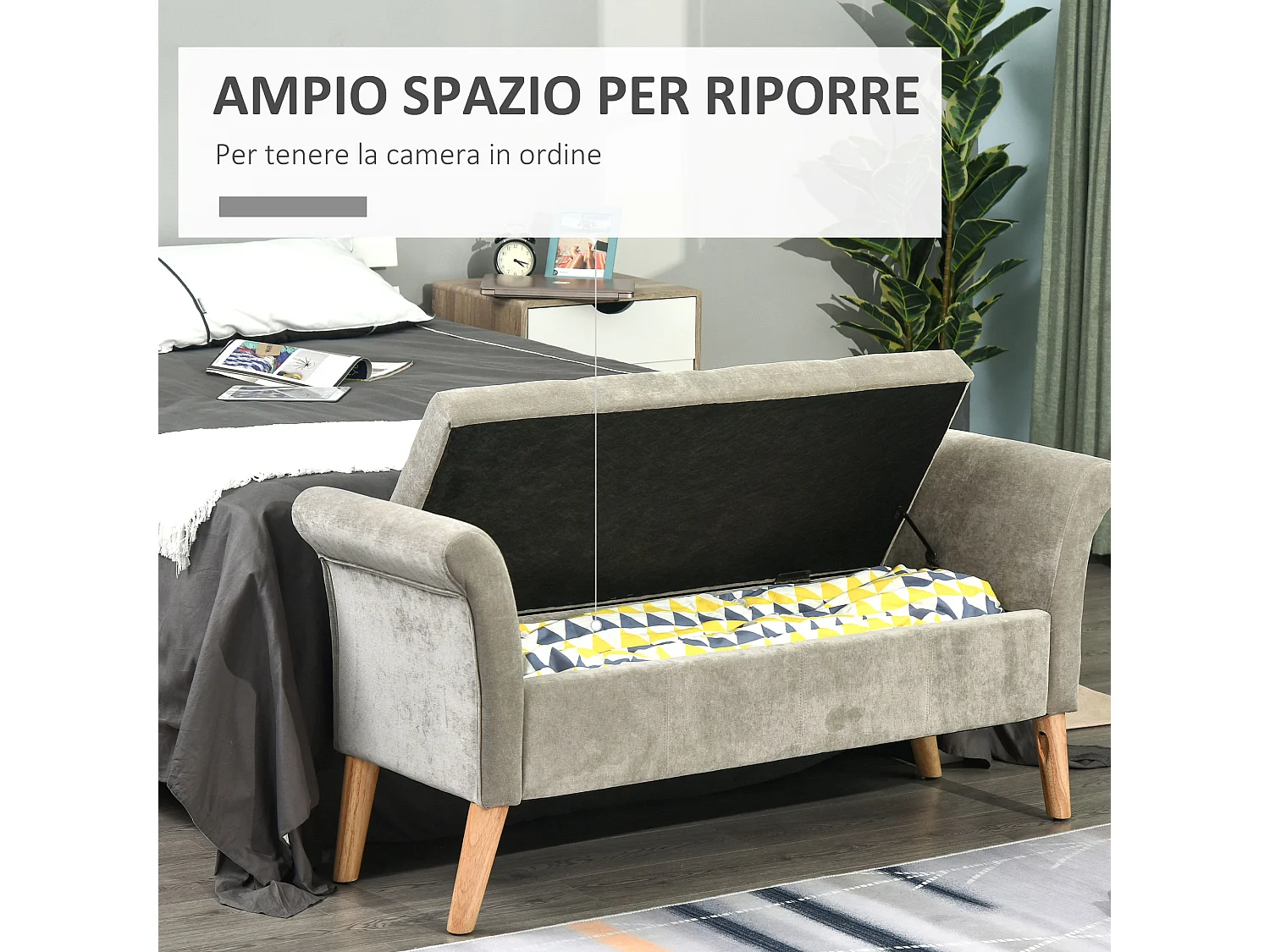 Panca fondoletto imbottita con vano contenitore stile vintage