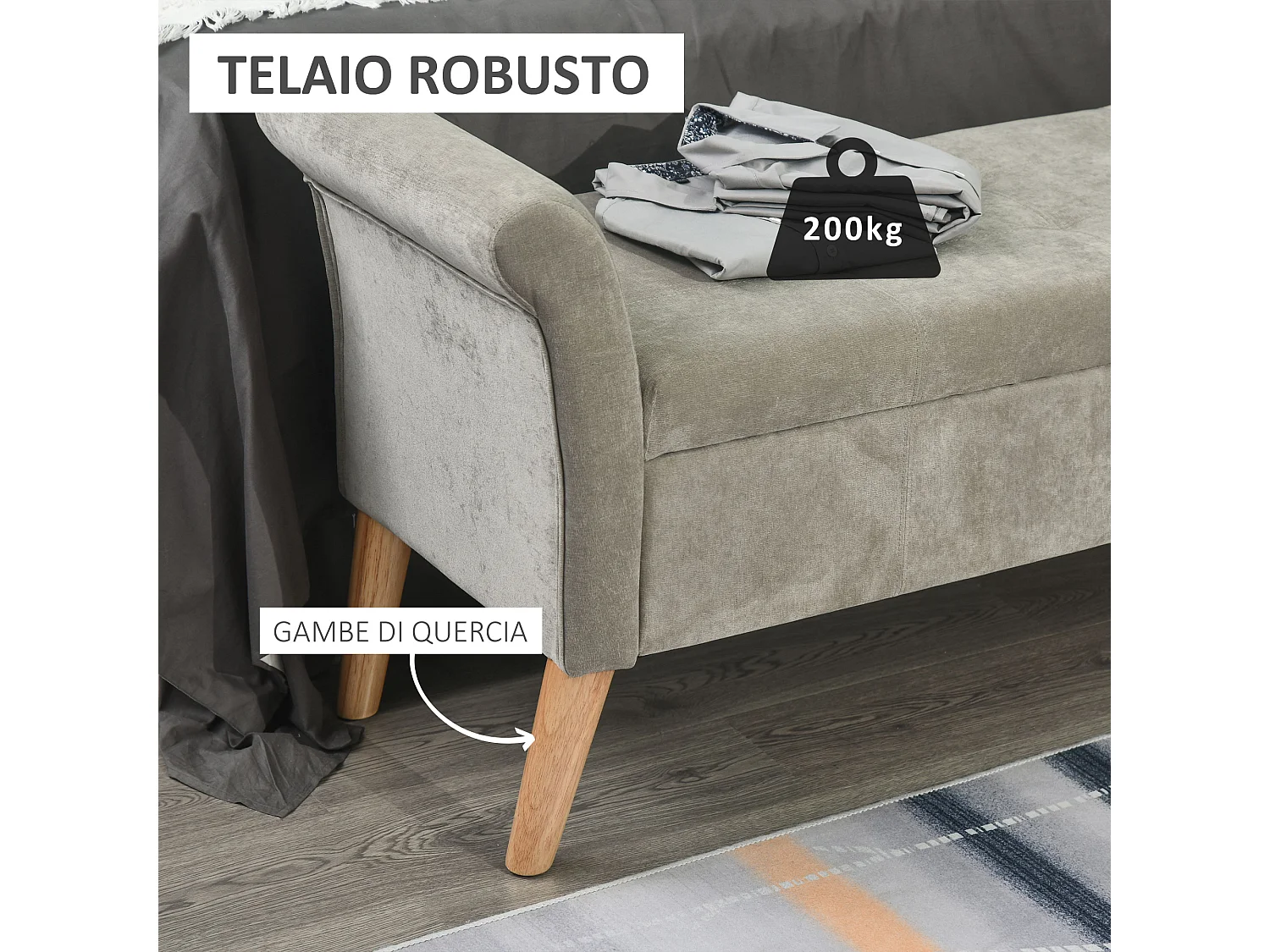 Panca fondoletto imbottita con vano contenitore stile vintage