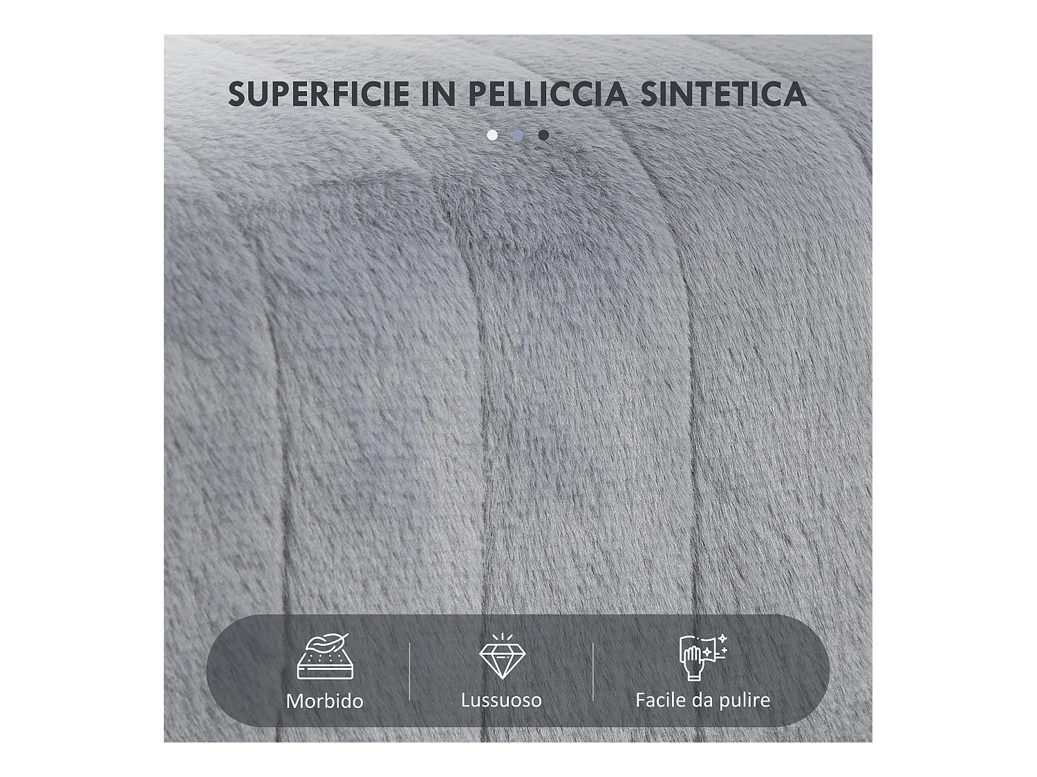 Panca fondo letto imbottita in peluche legno e metallo grigia nera