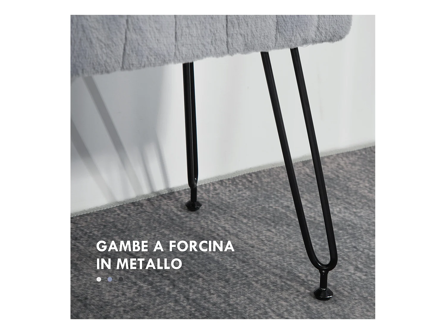 Panca fondo letto imbottita in peluche legno e metallo grigia nera