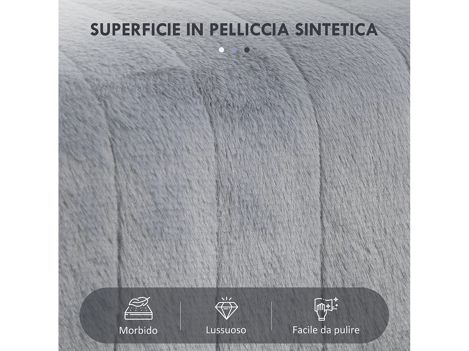 Panca fondo letto imbottita in peluche legno e metallo grigia nera