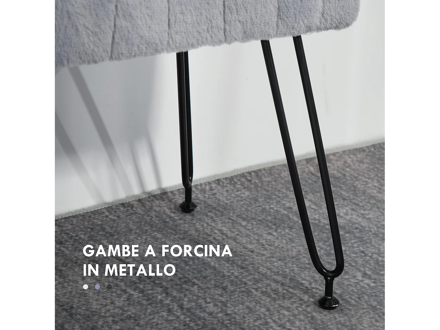 Panca fondo letto imbottita in peluche legno e metallo grigia nera