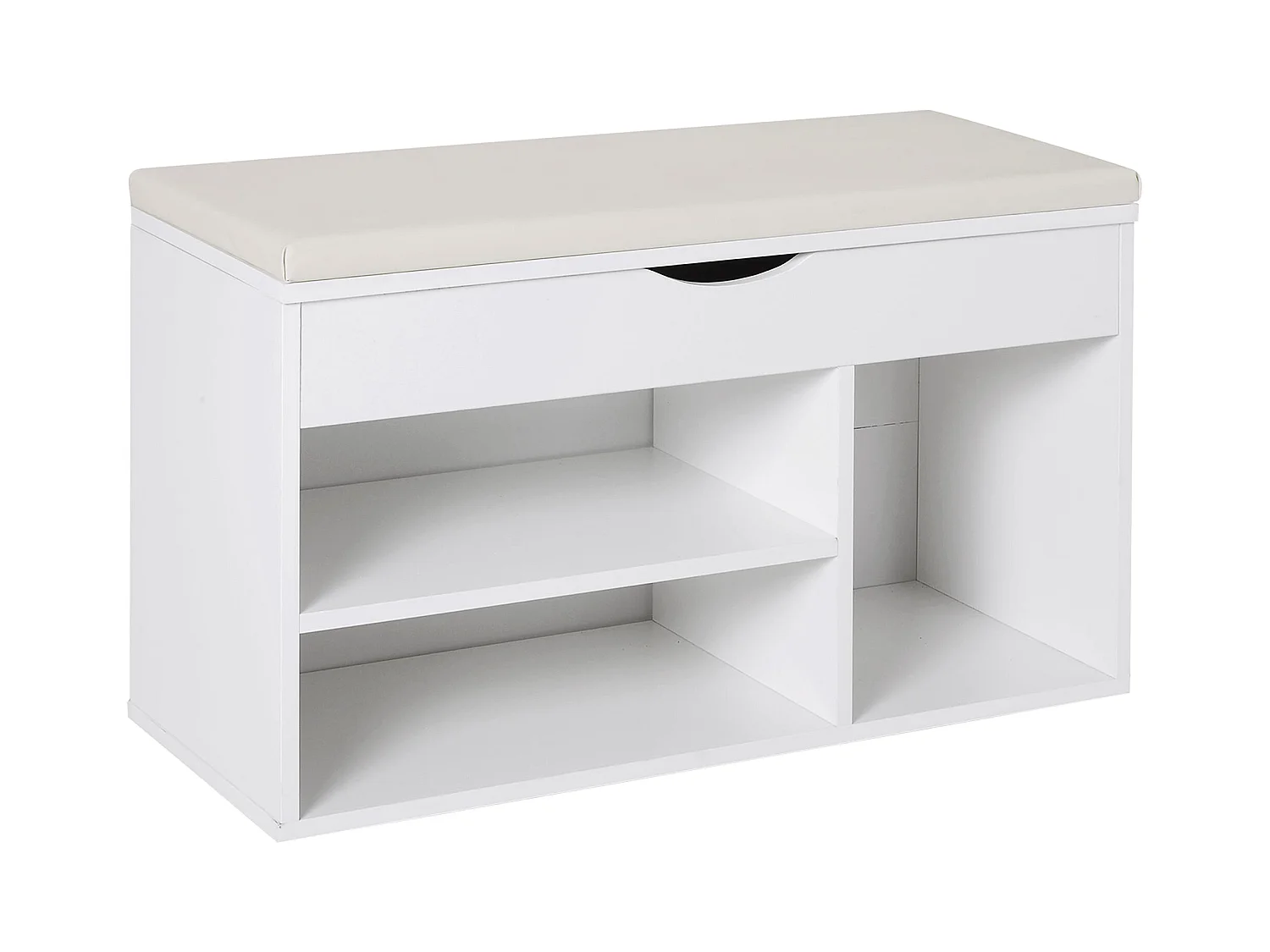 Scarpiera con panca imbottita ribaltabile in legno bianco