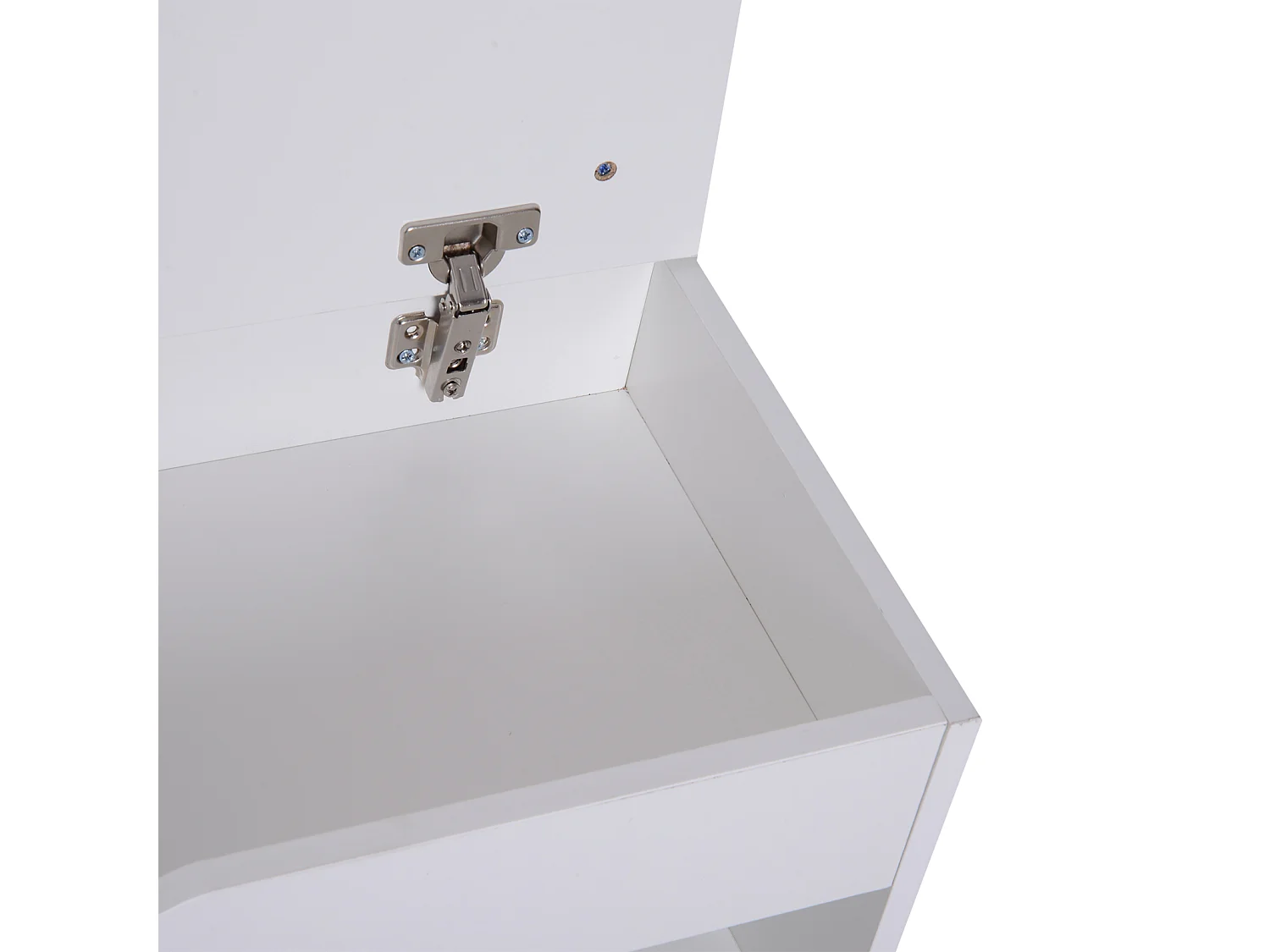 Scarpiera con panca imbottita ribaltabile in legno bianco