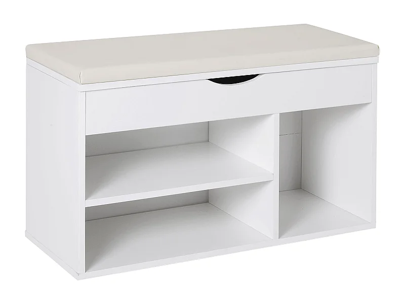 Scarpiera con panca imbottita ribaltabile in legno bianco