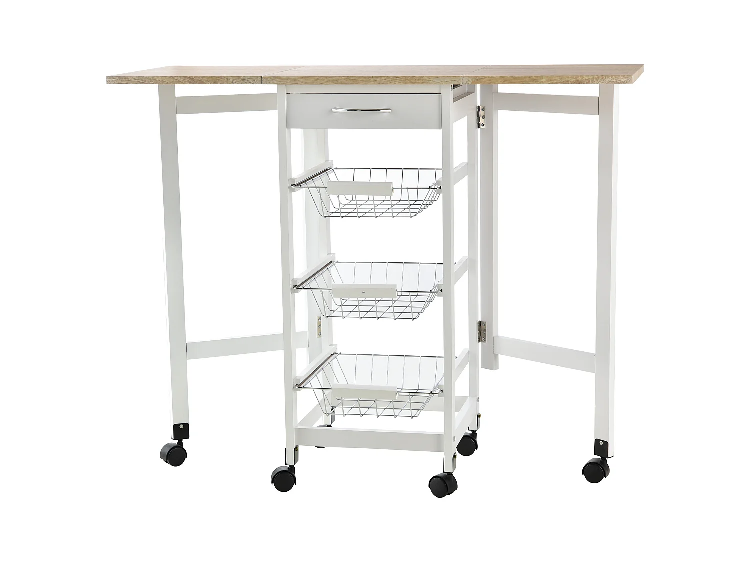 Carrello cucina con cassetto 3 cestini e ribalte 37x37x77.5cm