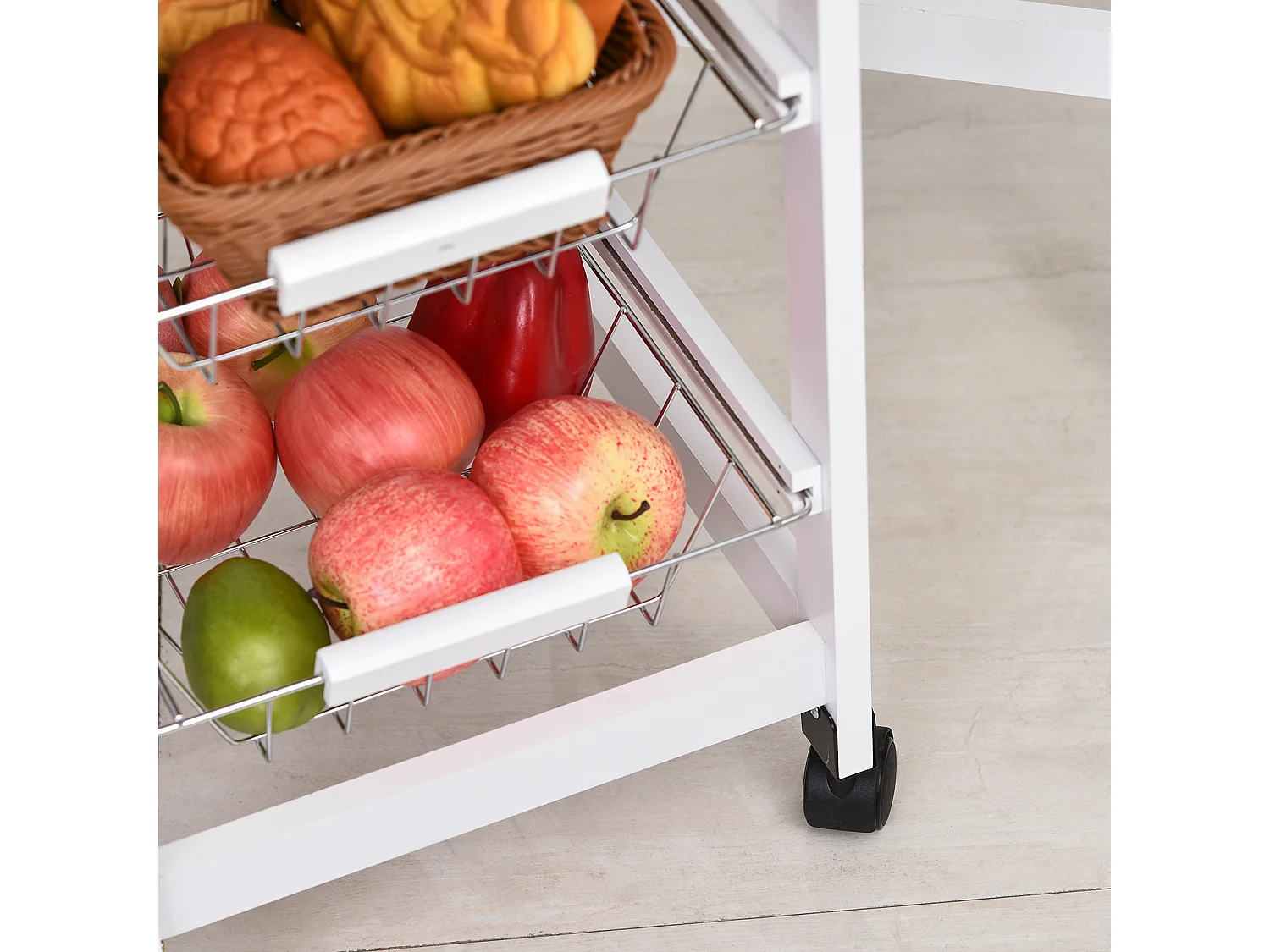 Carrello cucina con cassetto 3 cestini e ribalte 37x37x77.5cm