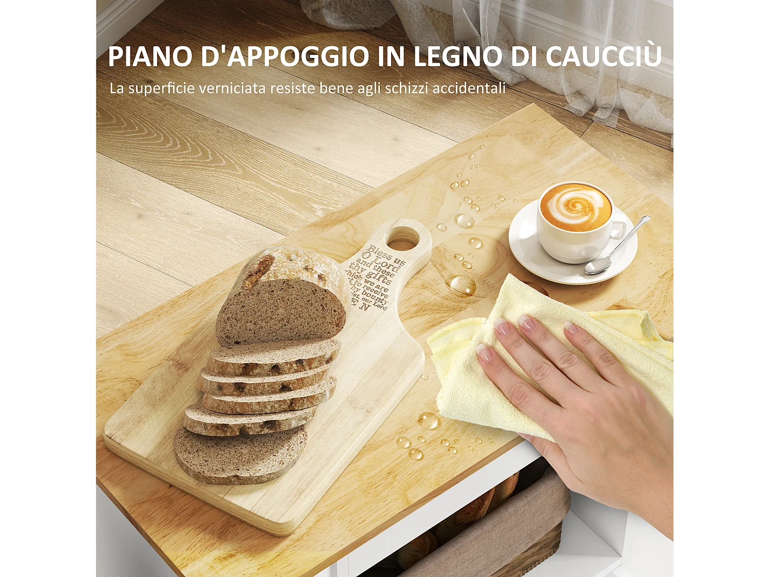 Carrello cucina con armadietto e portabottiglie 83x40x83cm rovere