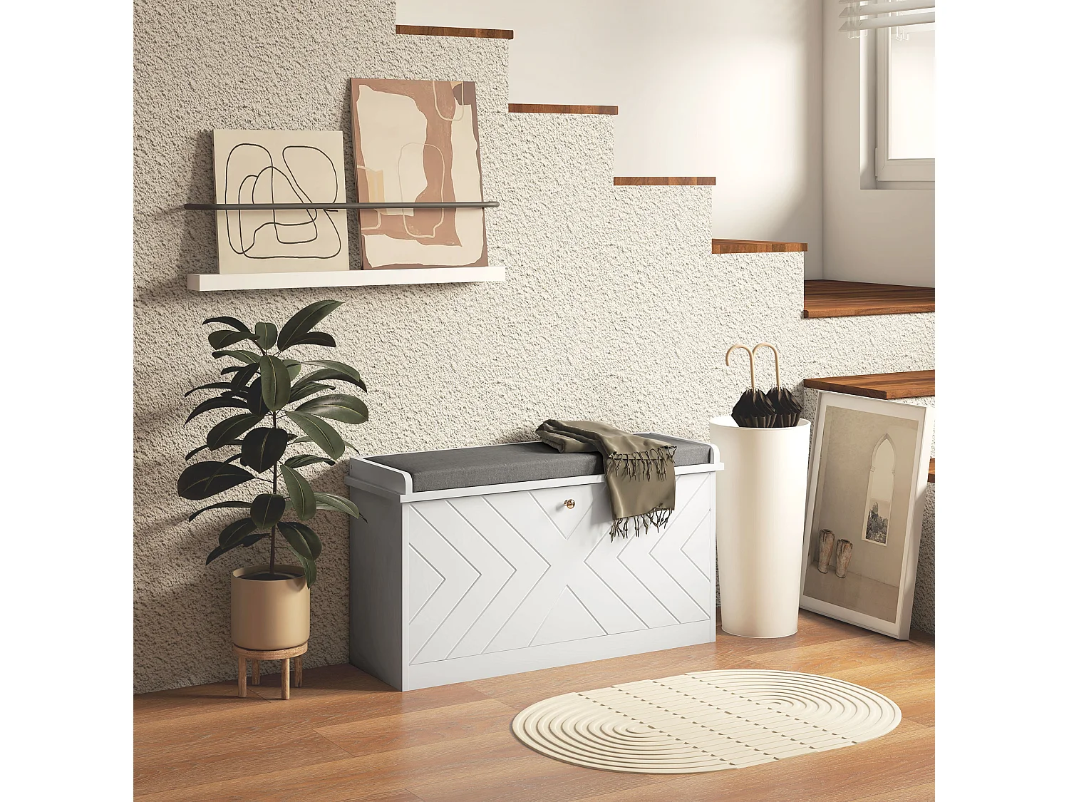 Panca scarpiera salvaspazio con cuscino per 8 paia di scarpe bianco