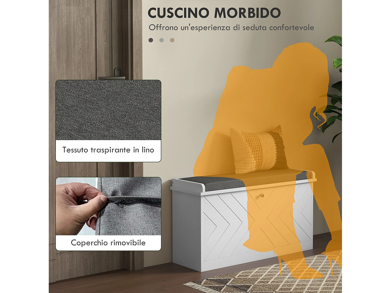 Panca scarpiera salvaspazio con cuscino per 8 paia di scarpe bianco