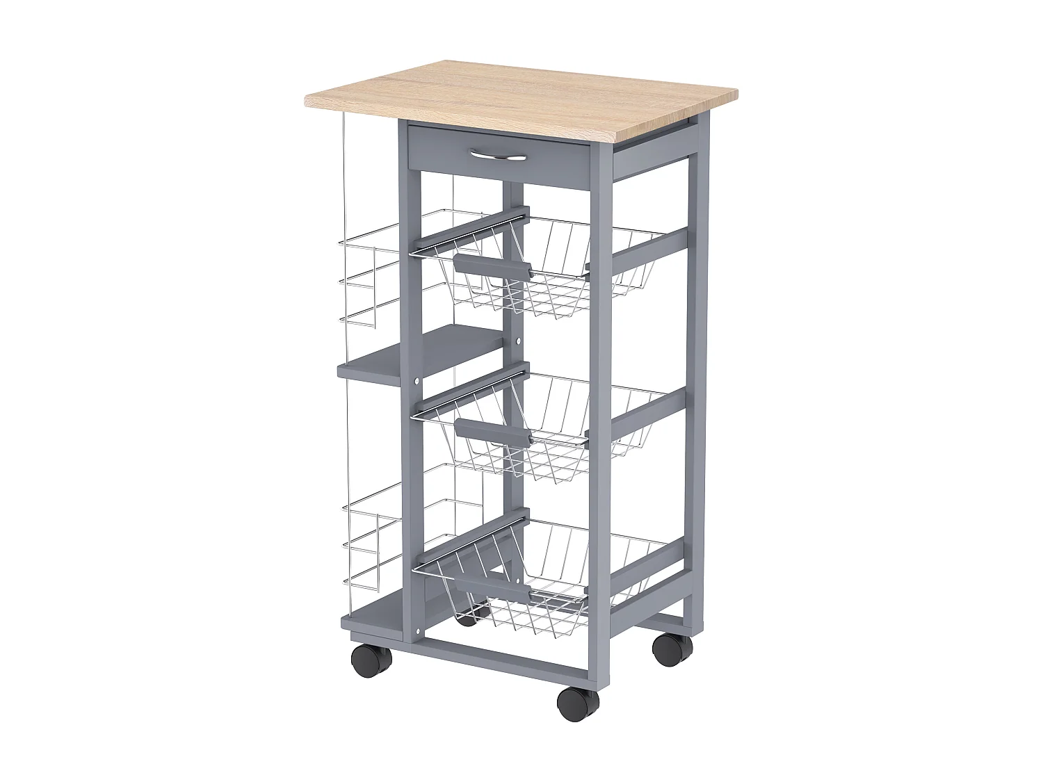 Carrello da cucina con cassetti e 2 portabottiglie in legno di pino