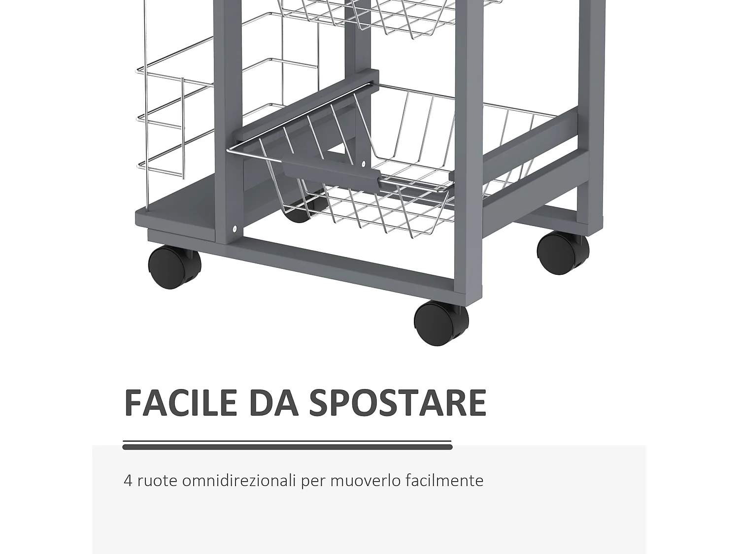 Carrello da cucina con cassetti e 2 portabottiglie in legno di pino