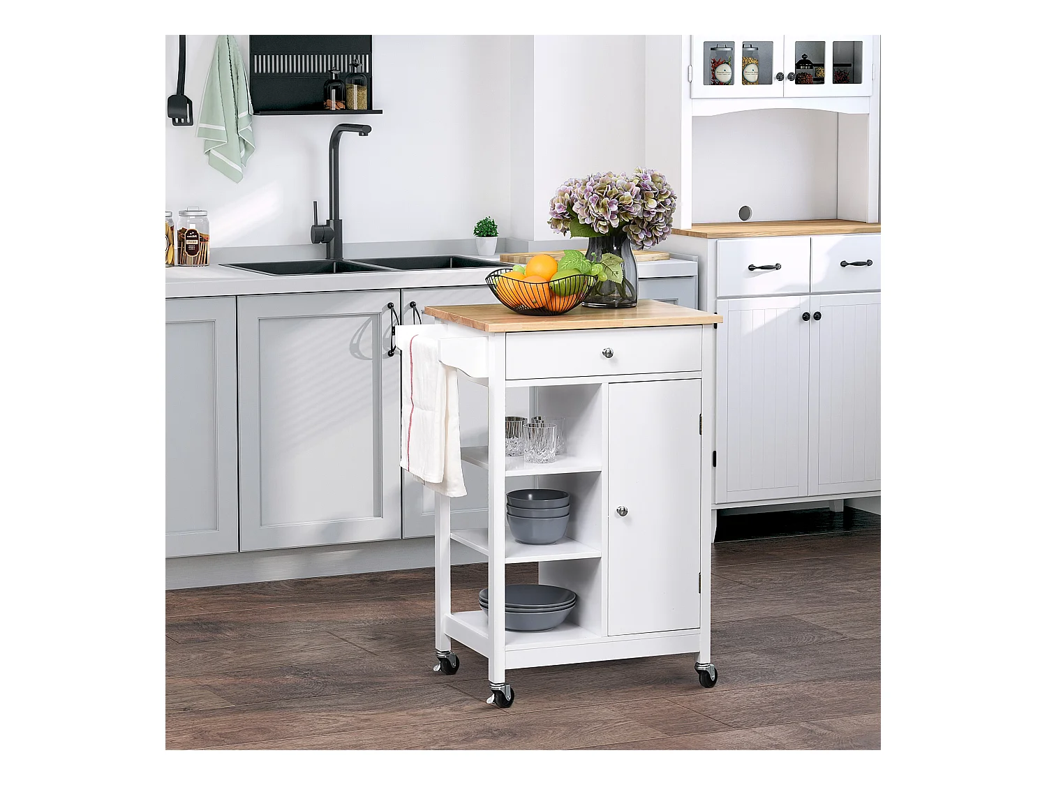 Carrello da cucina salvaspazio in legno mdf bianco