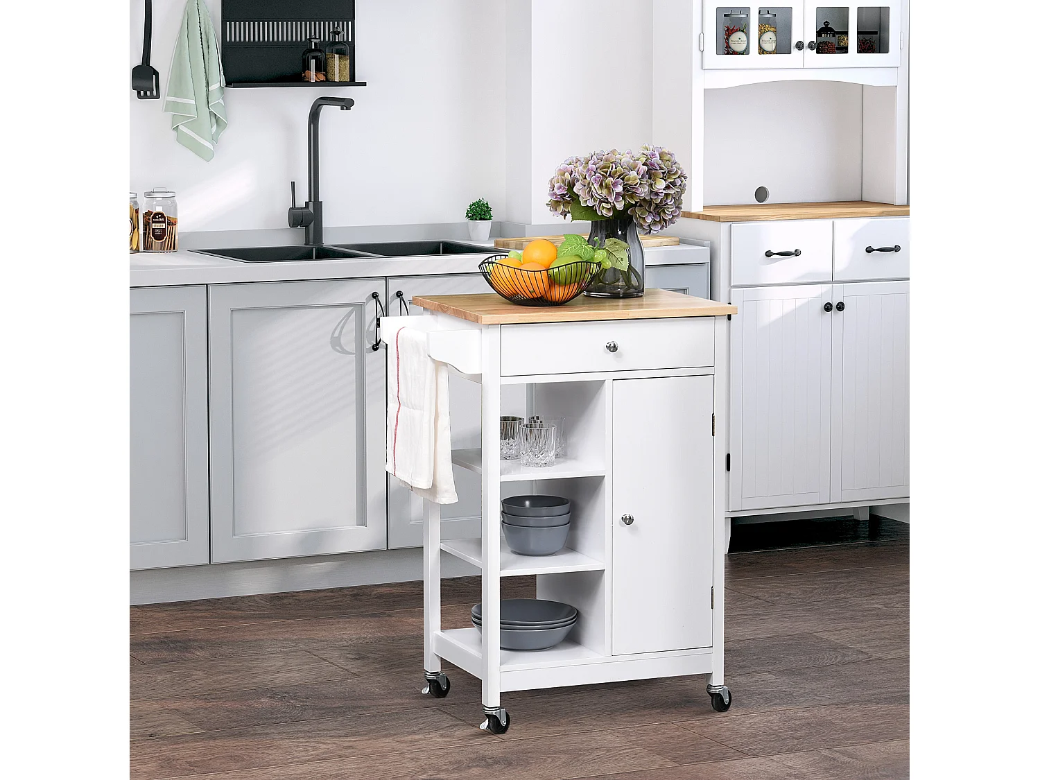 Carrello da cucina salvaspazio in legno mdf bianco