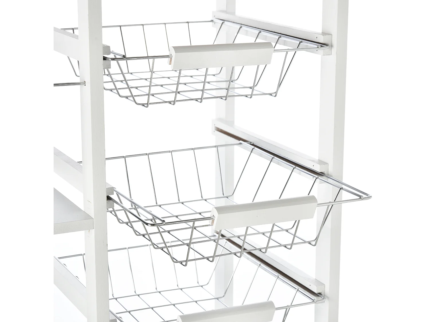 Carrello da cucina in legno bianco cassetto 4 cestelli e ruote