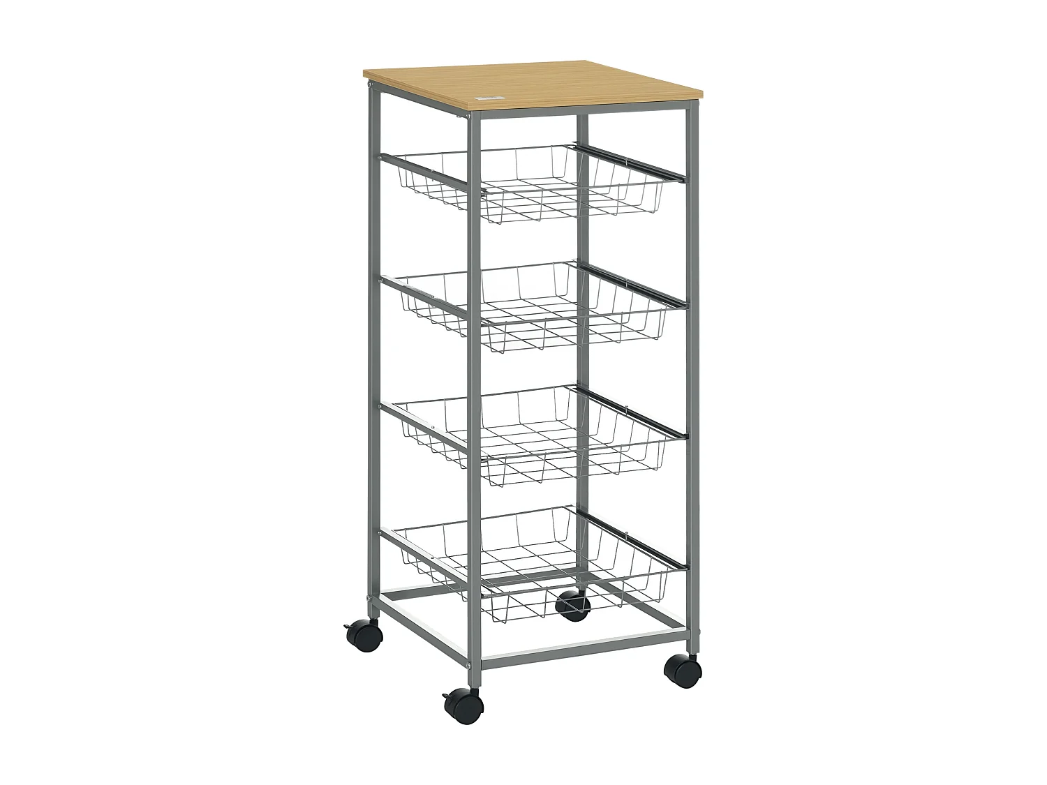Carrello da cucina con 4 cesti in legno e acciaio 36.5x36.5x89 cm