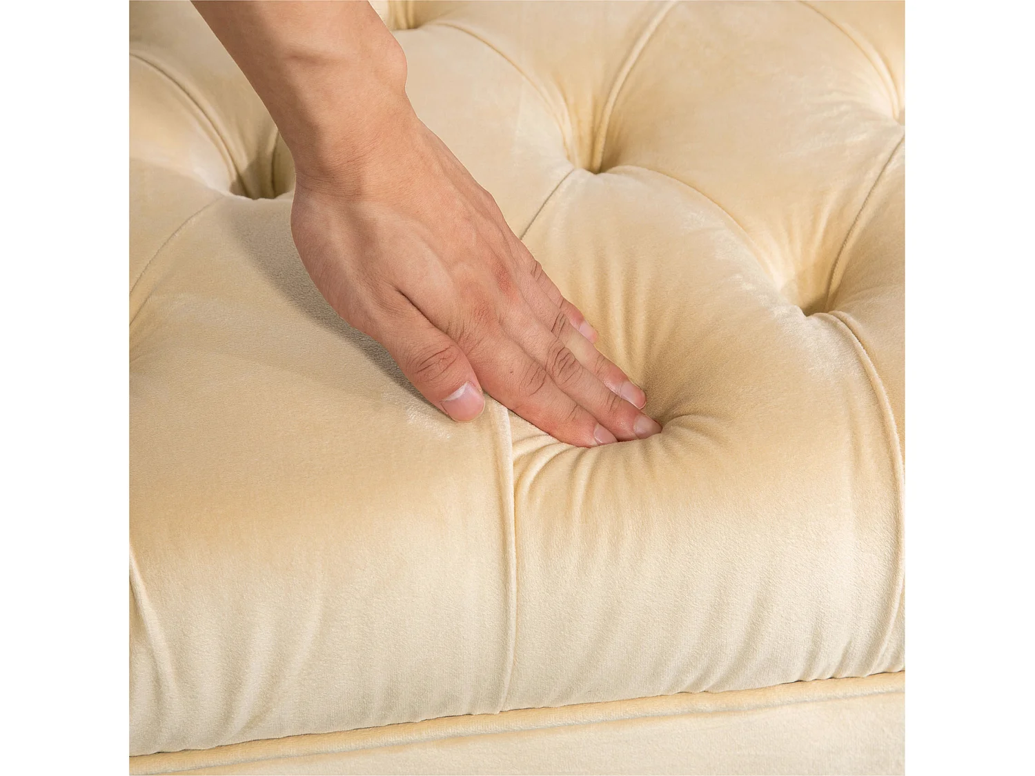 Panca fondo letto in tessuto effetto velluto trapuntato beige